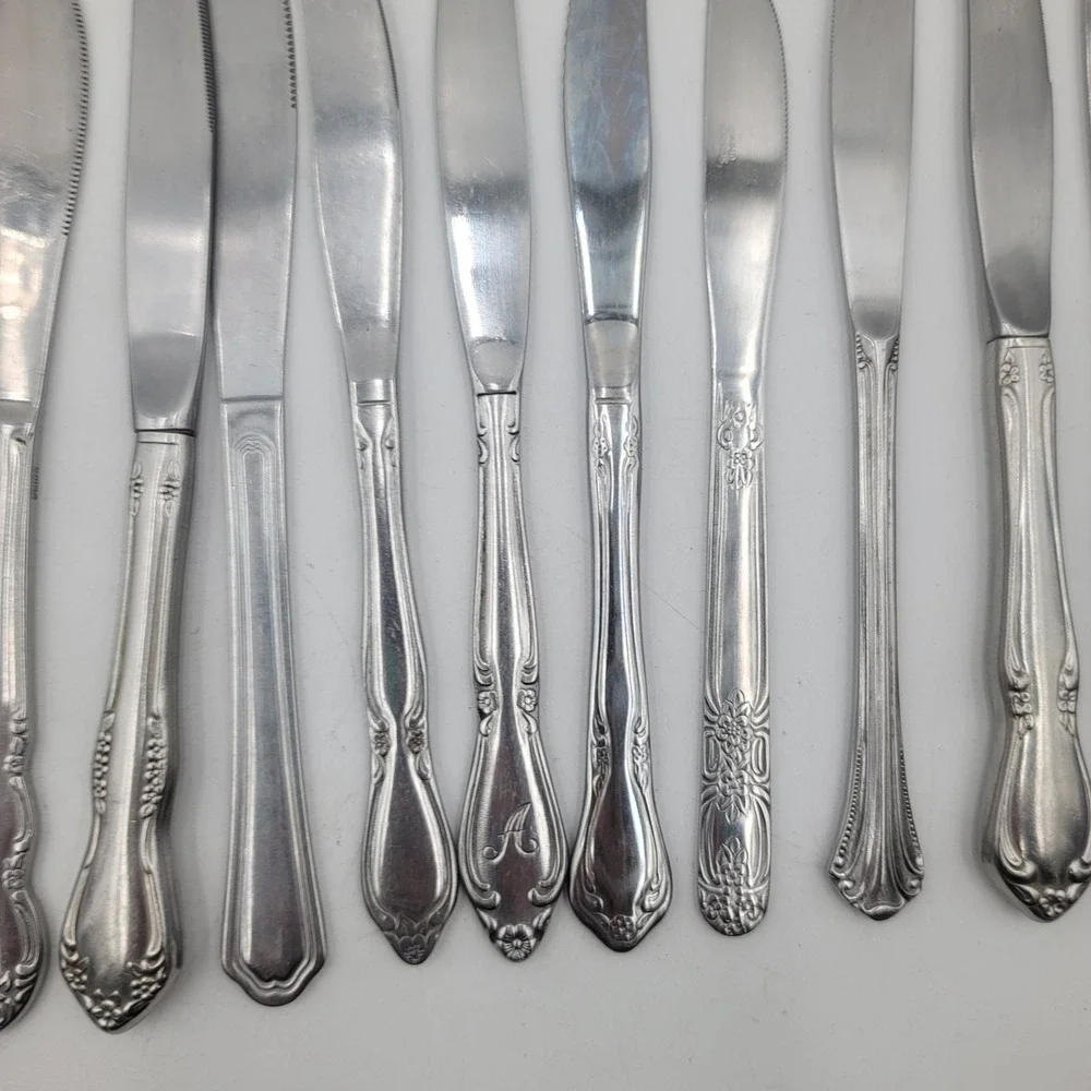 19pc Mixed Stainless Steel Knives Lot Floral Ornate Patterns Arts Crafts DIY